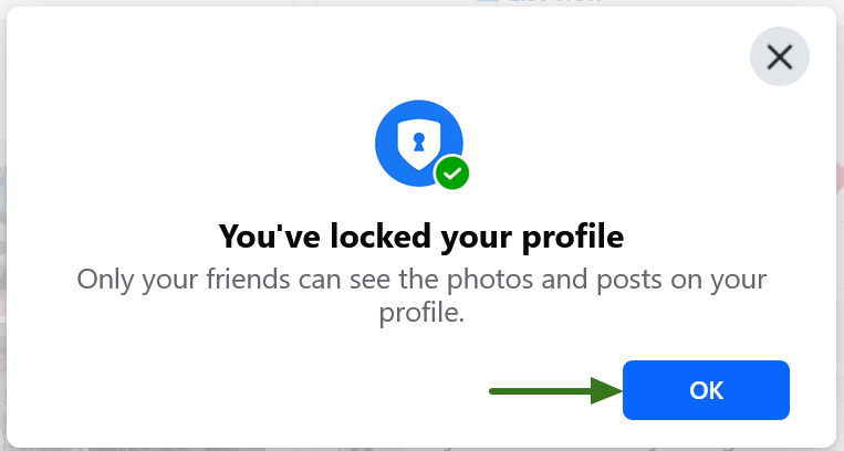Click on Ok button to Locked your profile(desktop)